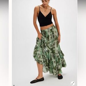 Free People Green Floral Tiered Maxi Skirt
